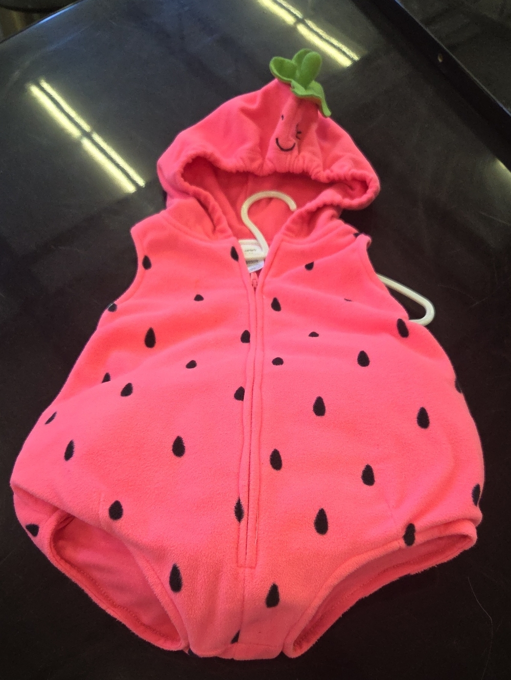 Carter's Pink Strawberry Hooded Fleece Romper